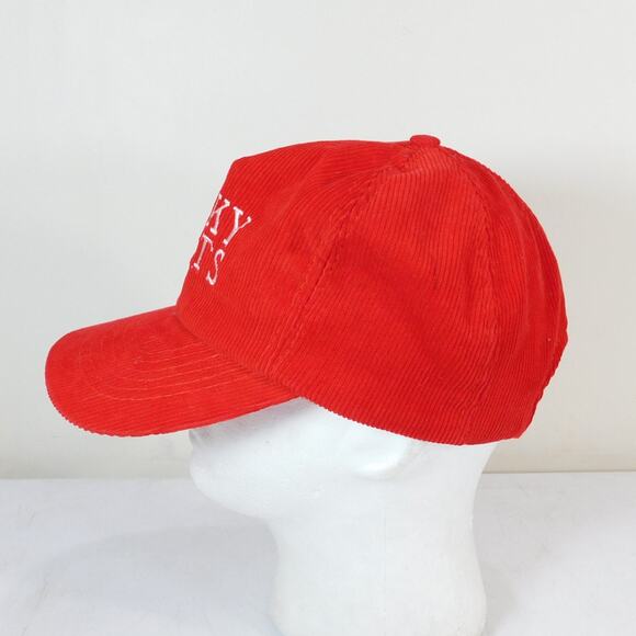 Vintage 80s Rocky Boots Corduroy Hat Red Adjustable Otto Cap - Picture 3 of 7